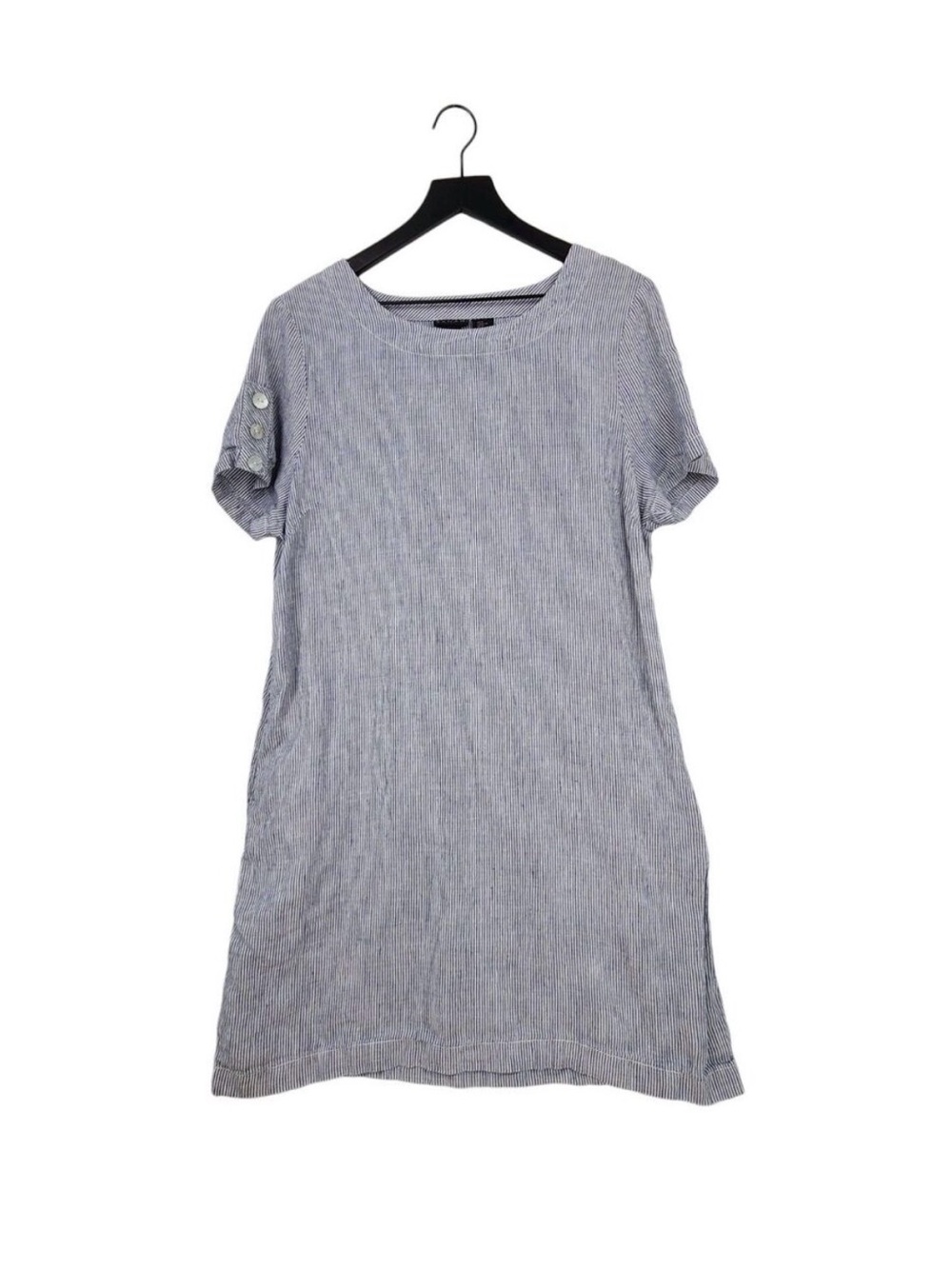 Tahari Linen  Blue Striped Short Sleeve Tunic Dress